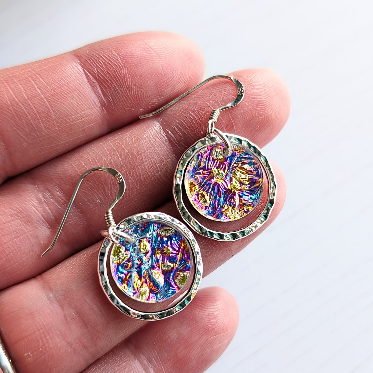 Dichrolam Hammered Circle Drop Earrings