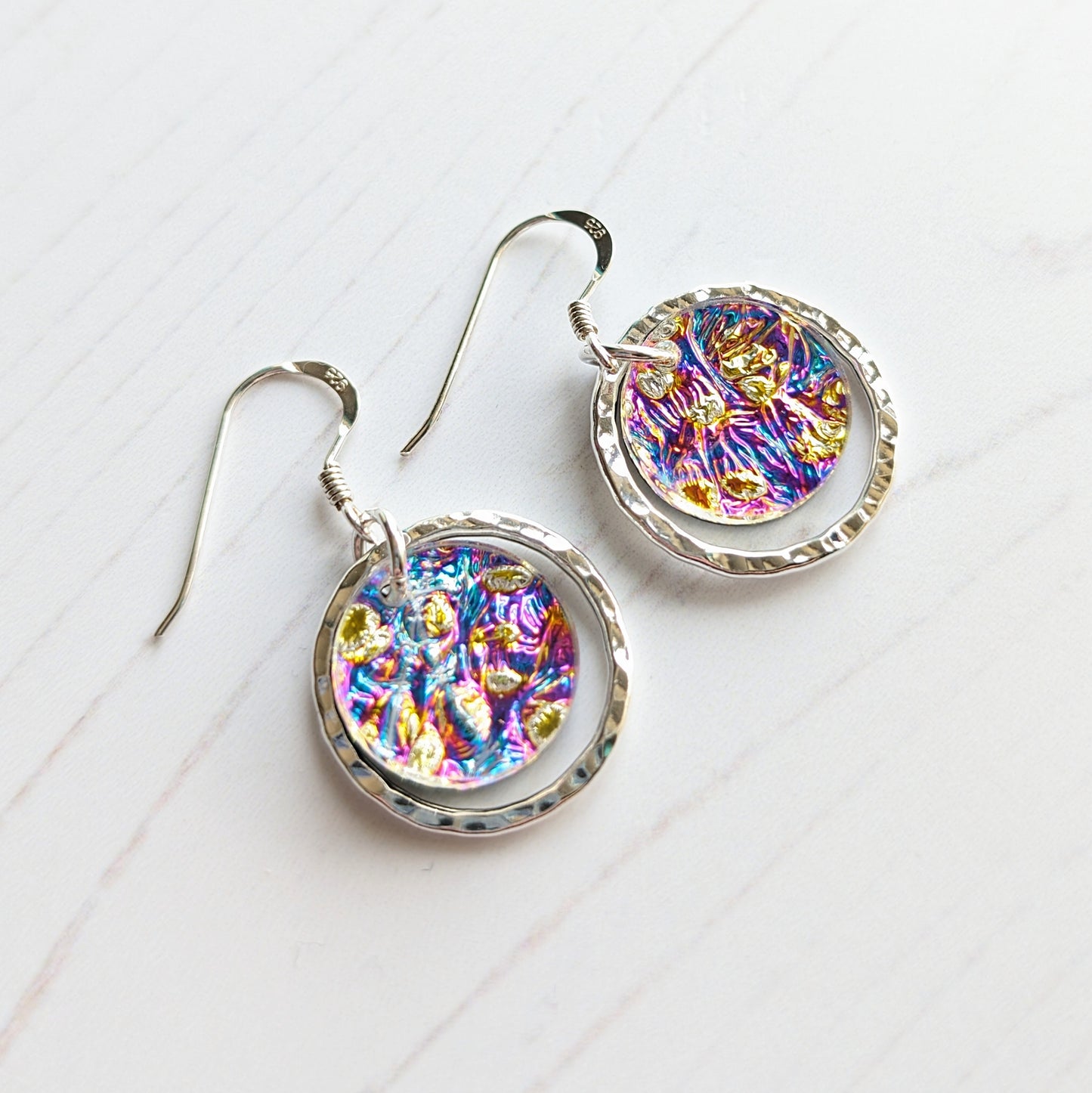Dichrolam Hammered Circle Drop Earrings