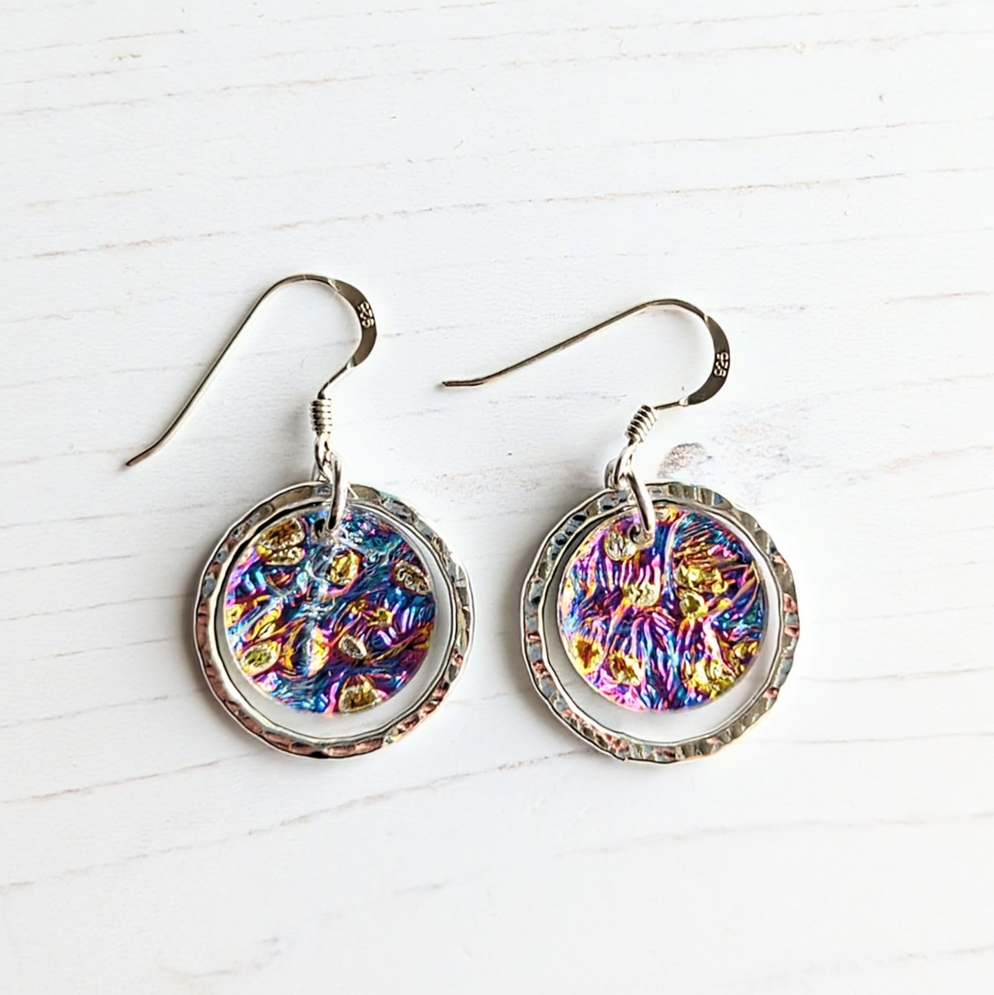 Dichrolam Hammered Circle Drop Earrings