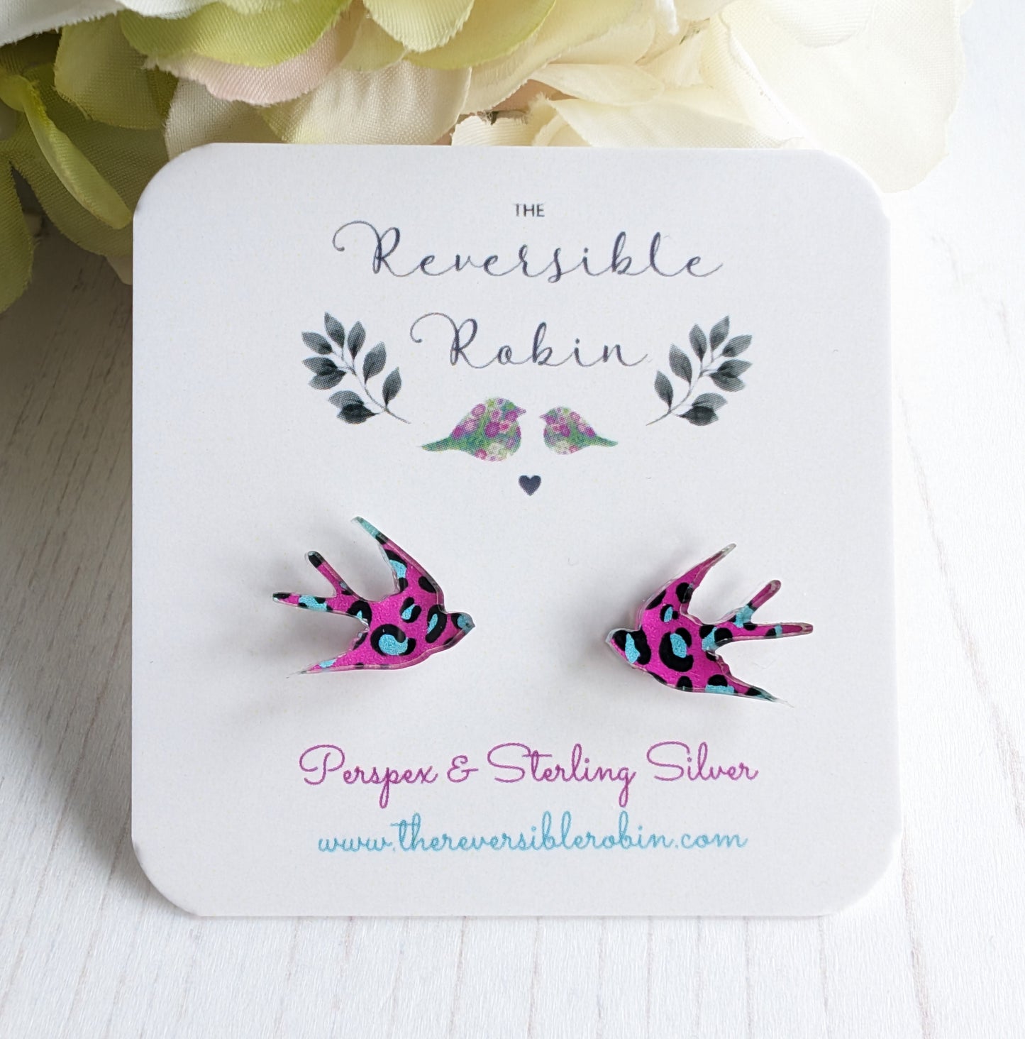 Swallow studs, leopard print