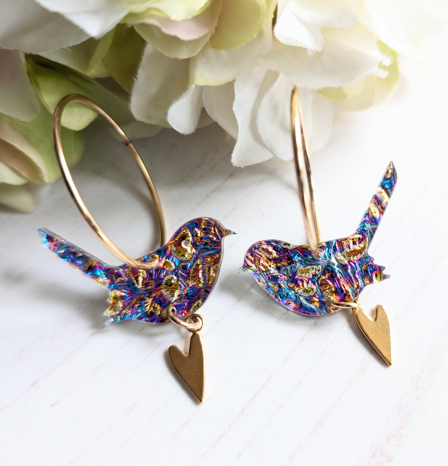 Yellow Gold Dichrolam Wren Hoop Earrings