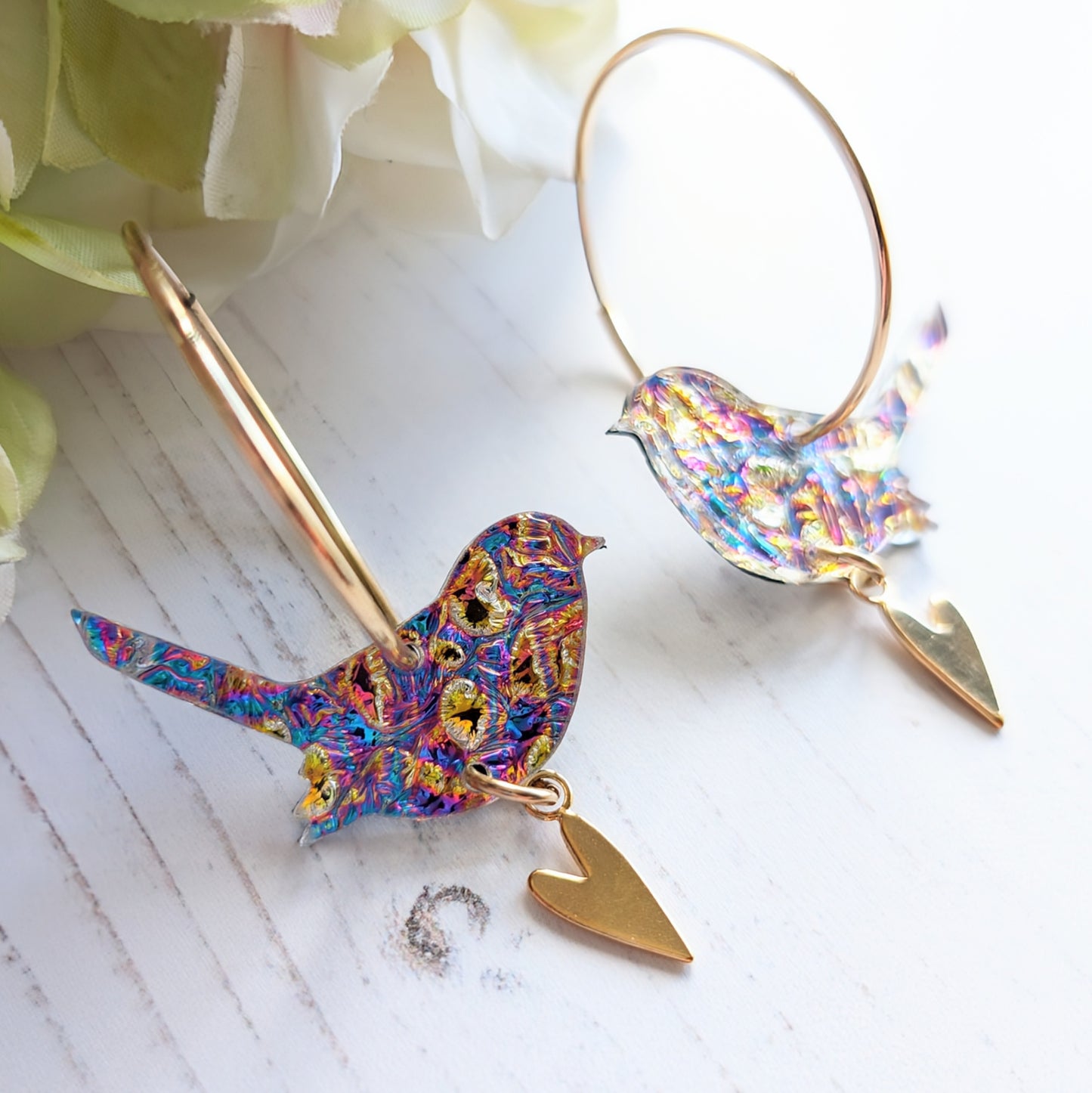 Yellow Gold Dichrolam Wren Hoop Earrings