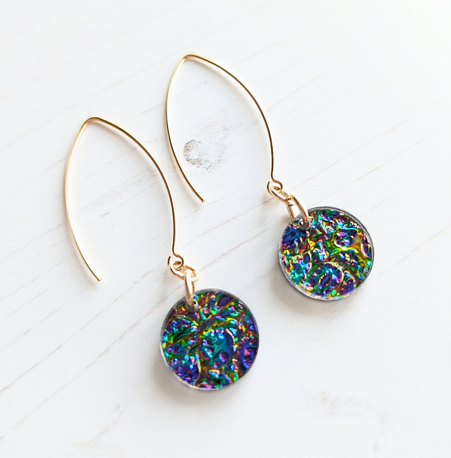 Dichrolam Yellow Gold Fill Circle Drop Earrings