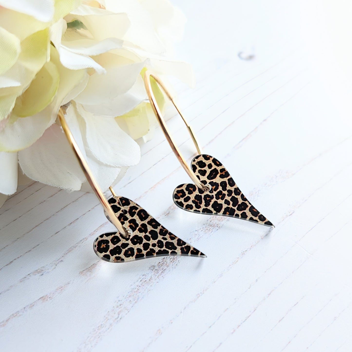 Yellow Gold Fill Leopard Print Heart Hoops