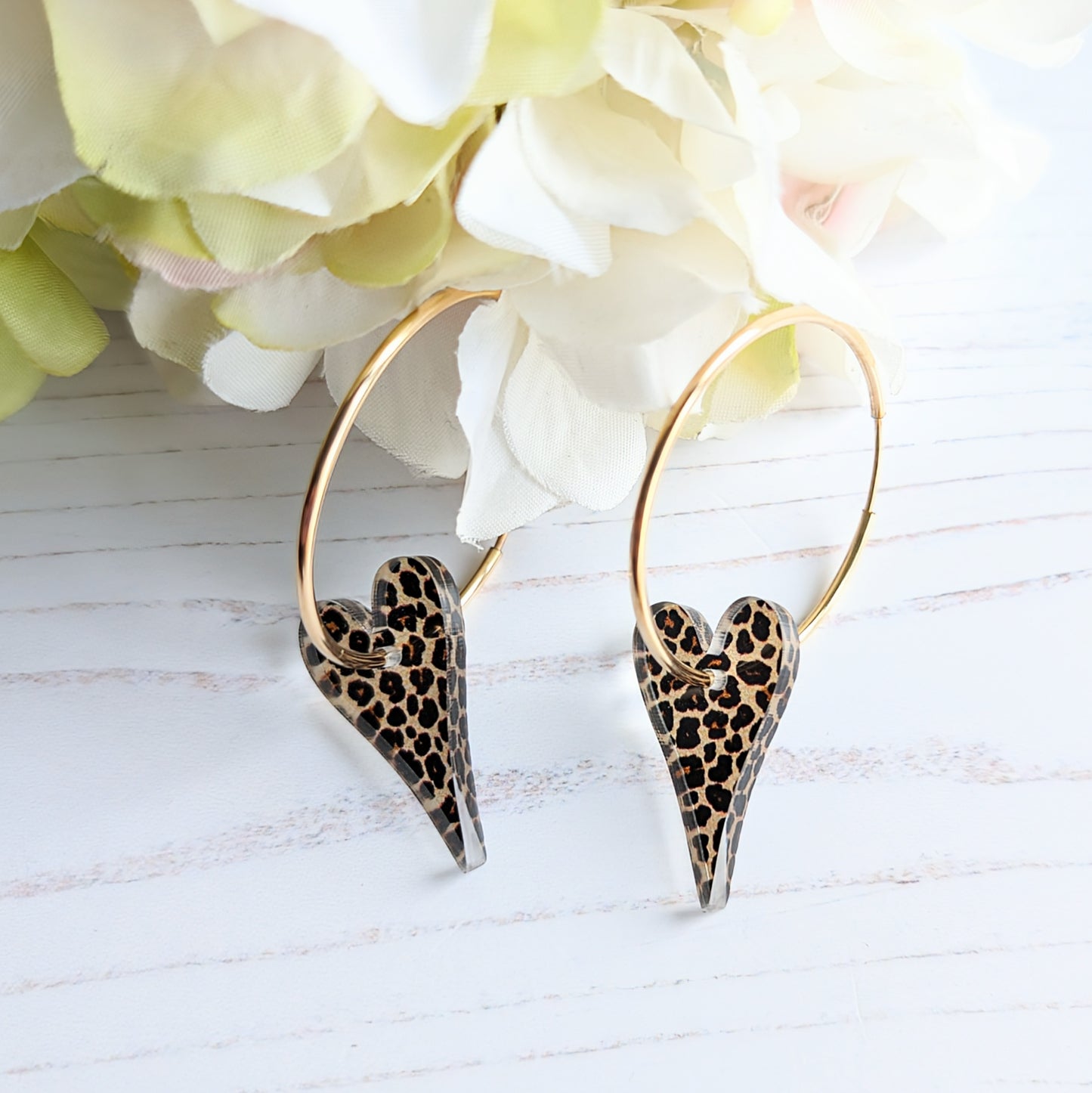 Yellow Gold Fill Leopard Print Heart Hoops