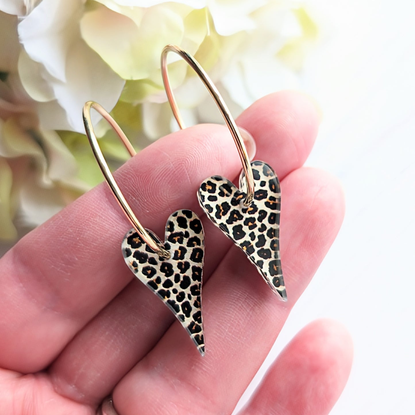 Yellow Gold Fill Leopard Print Heart Hoops