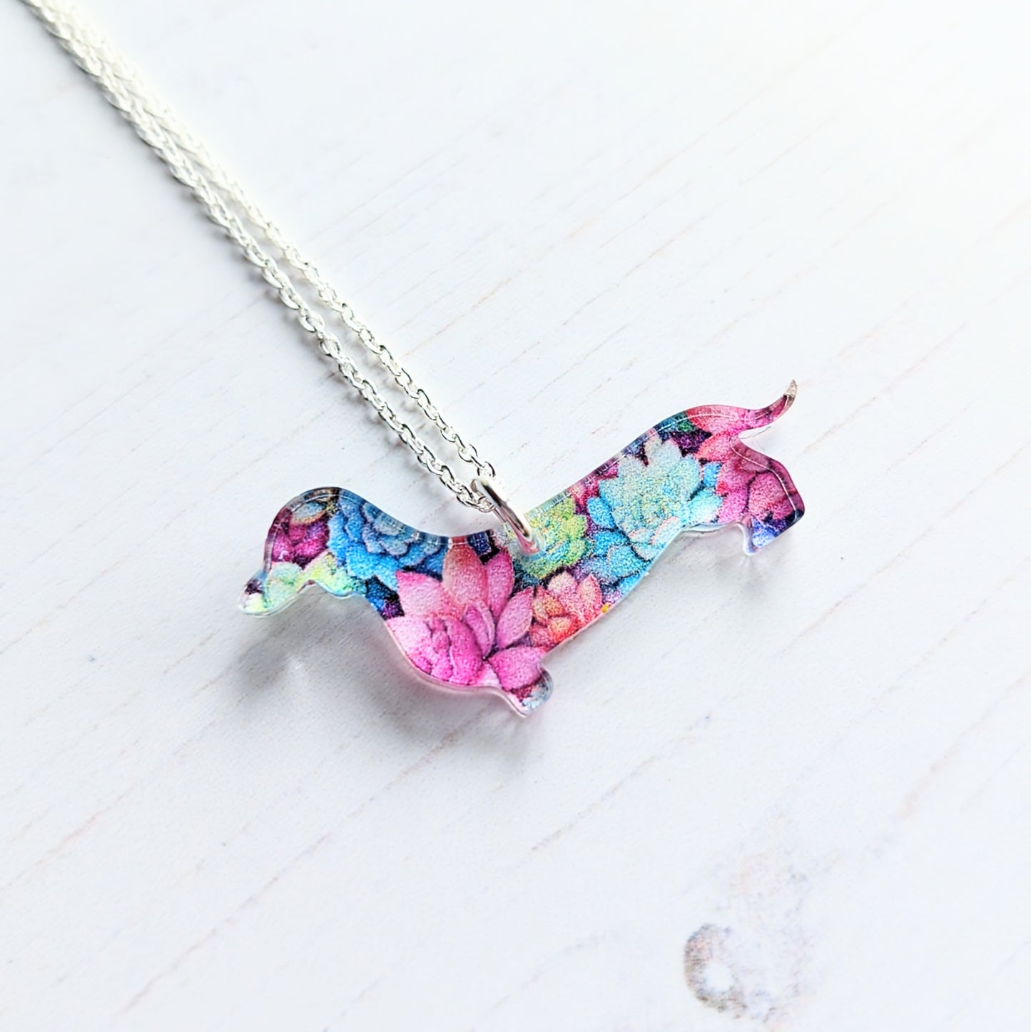 Sausage Dog Floral Pendant