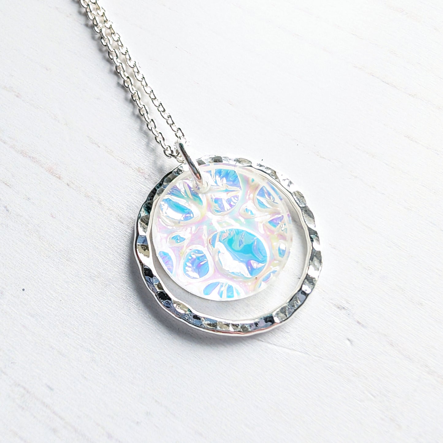 Hammered Dichrolam Circle Pendant
