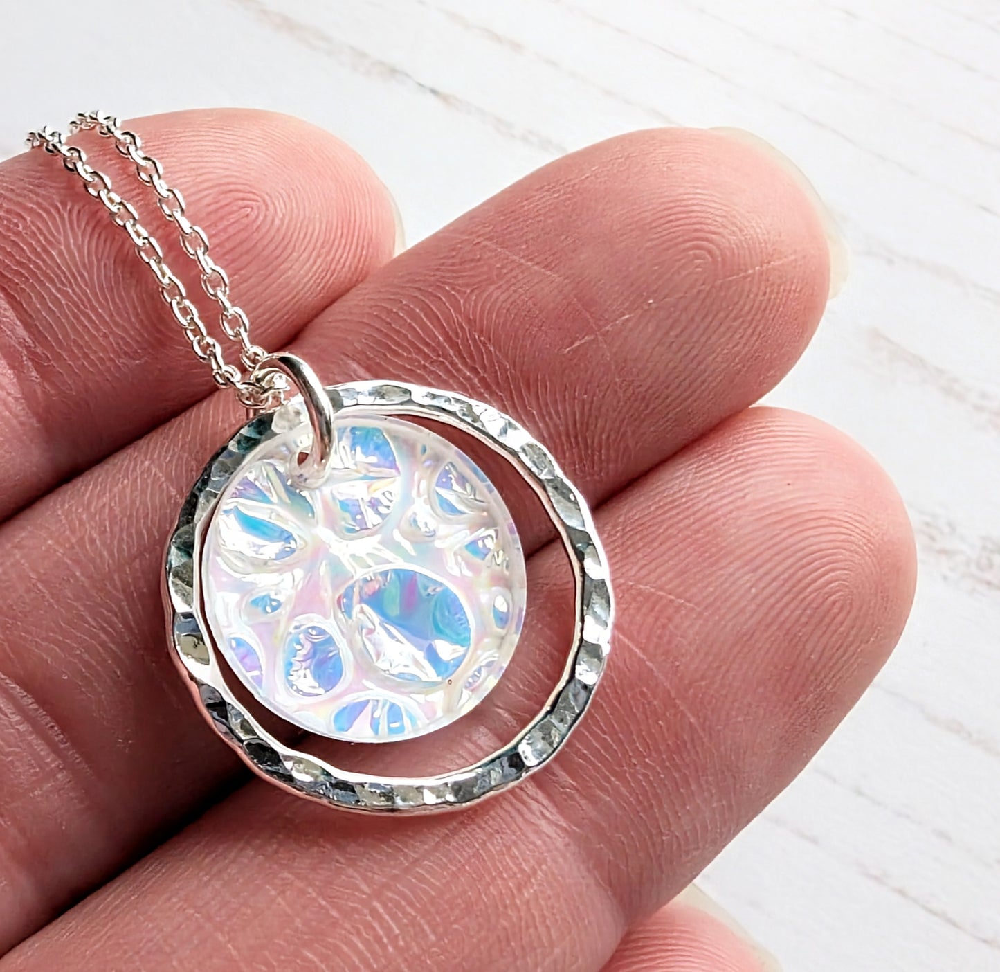 Hammered Dichrolam Circle Pendant