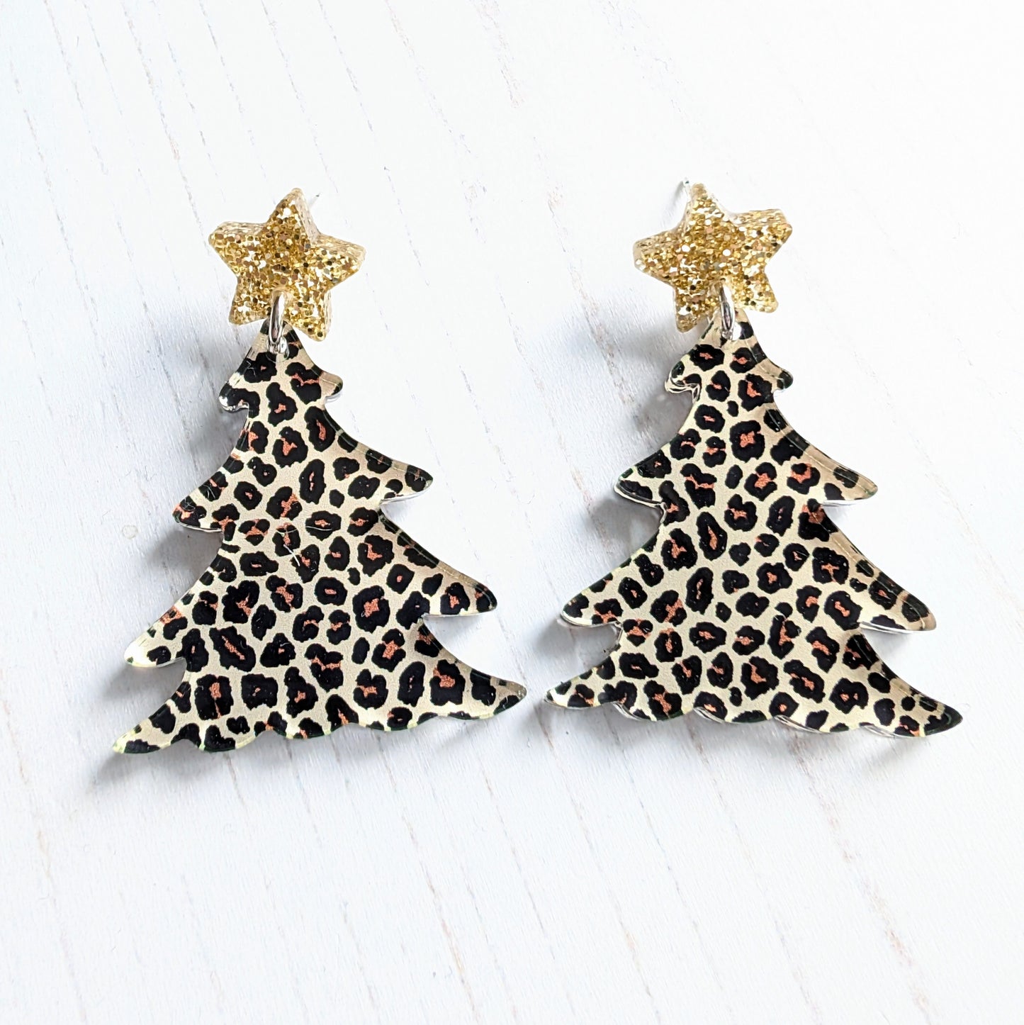 Large Christmas Tree drop studs, Classic Leopard