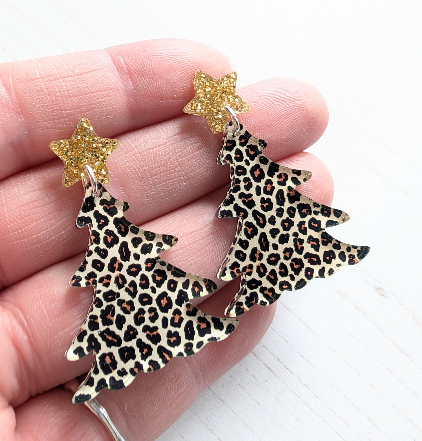 Large Christmas Tree drop studs, Classic Leopard