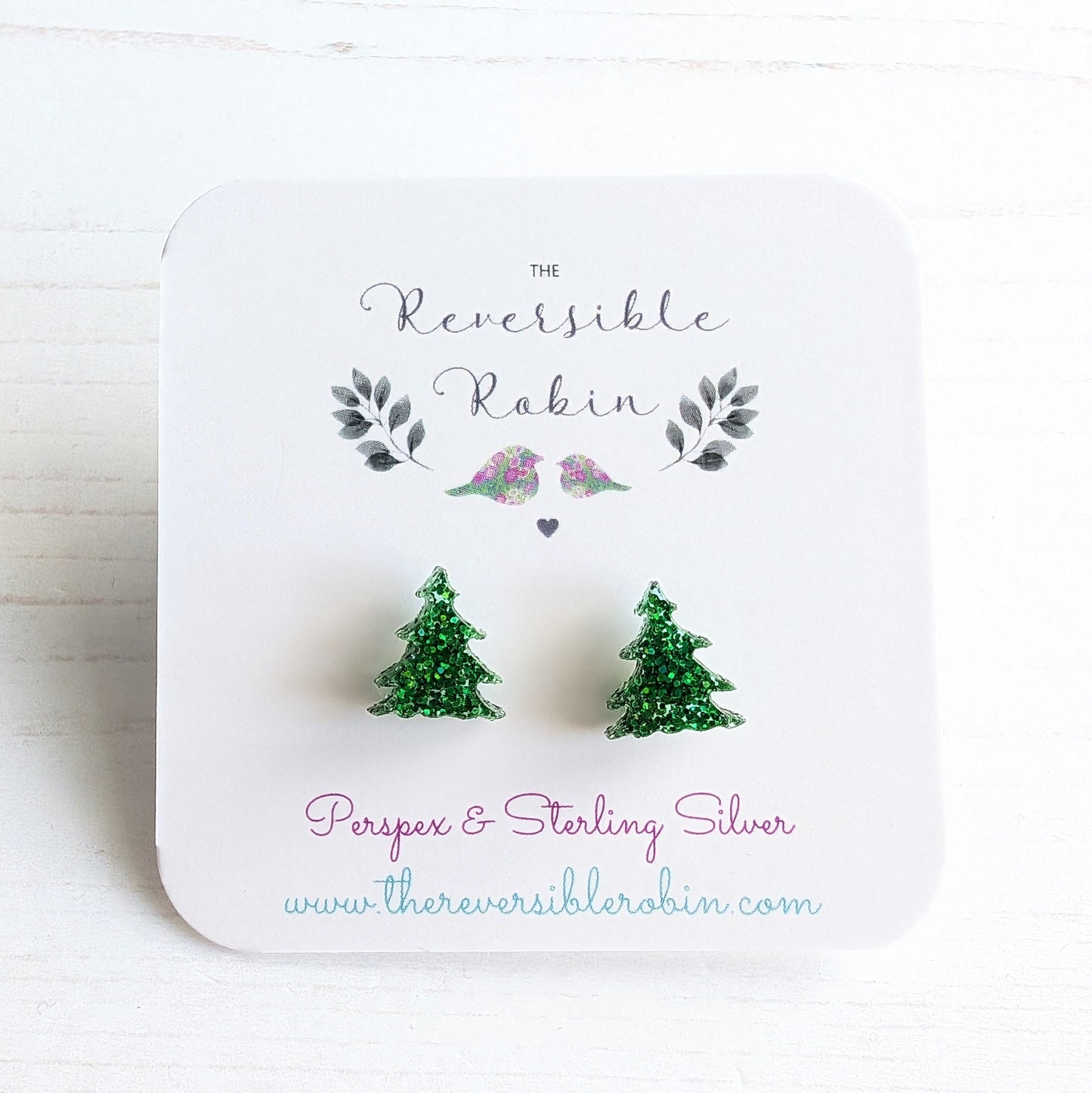 Christmas Tree studs Classic Green Glitter