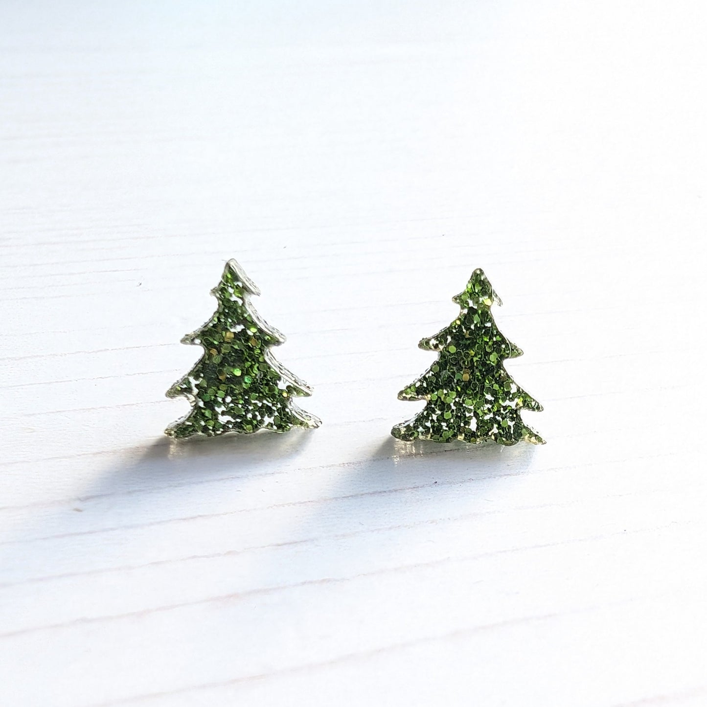Christmas Tree Studs Dark Green Glitter