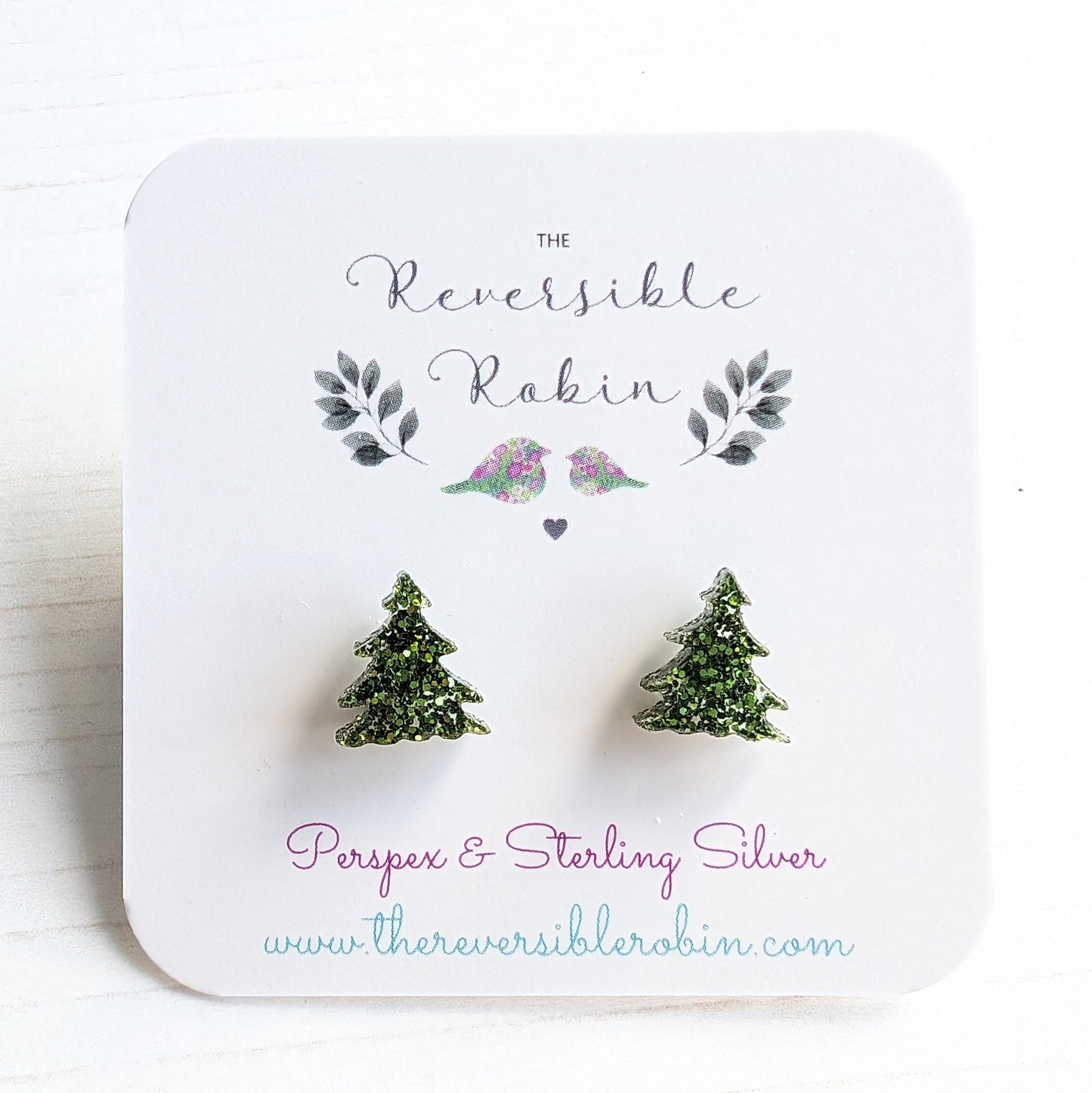 Christmas Tree Studs Dark Green Glitter