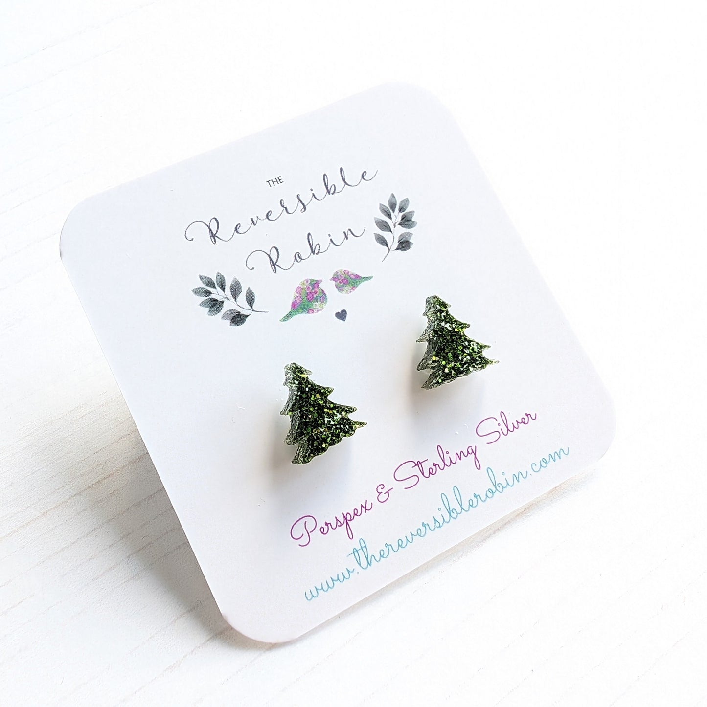 Christmas Tree Studs Dark Green Glitter