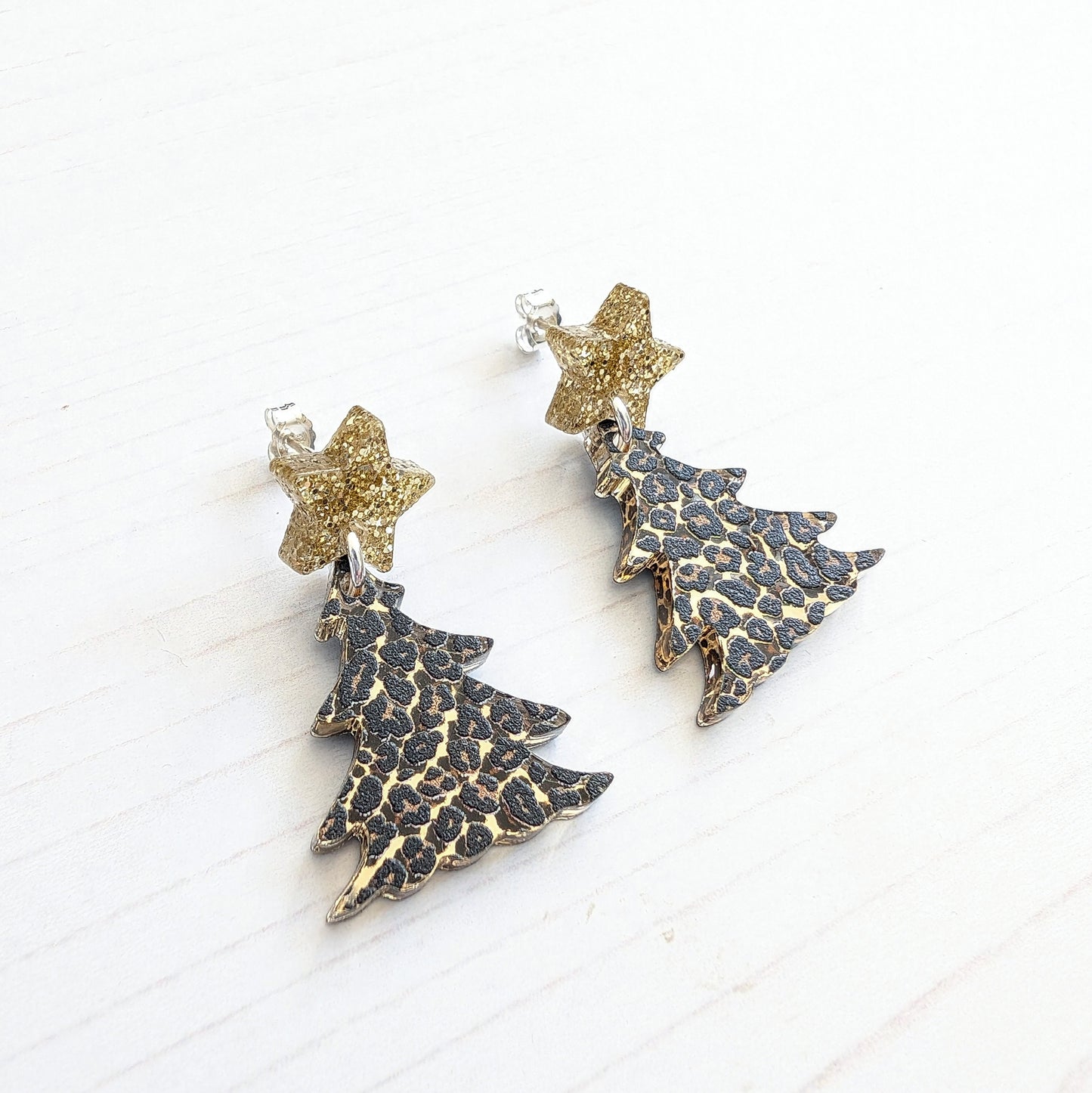 Christmas Tree drop stud Mirrored Leopard
