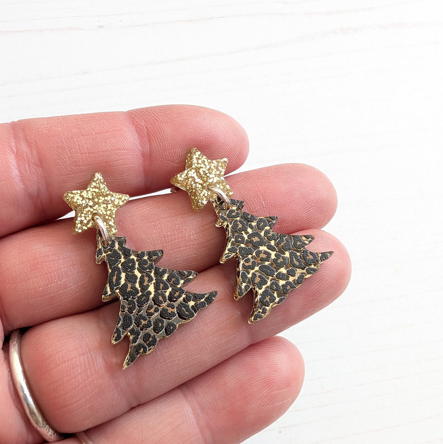 Christmas Tree drop stud Mirrored Leopard
