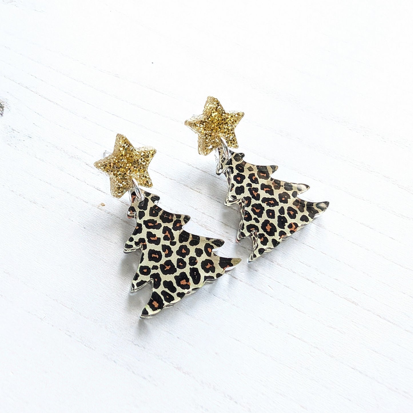 Christmas Tree Drop Studs Leopard