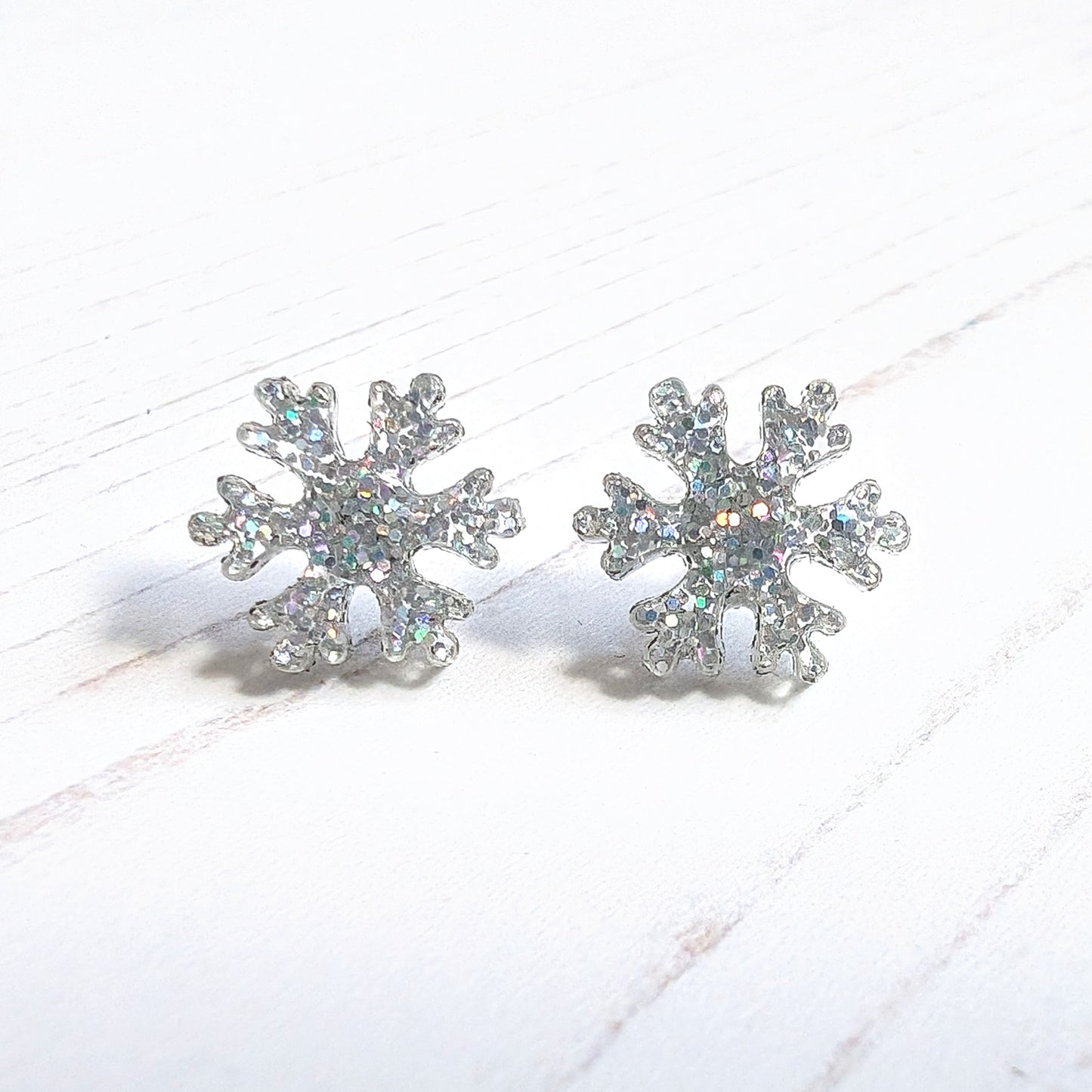 Snowflake Studs Iridescent Glitter