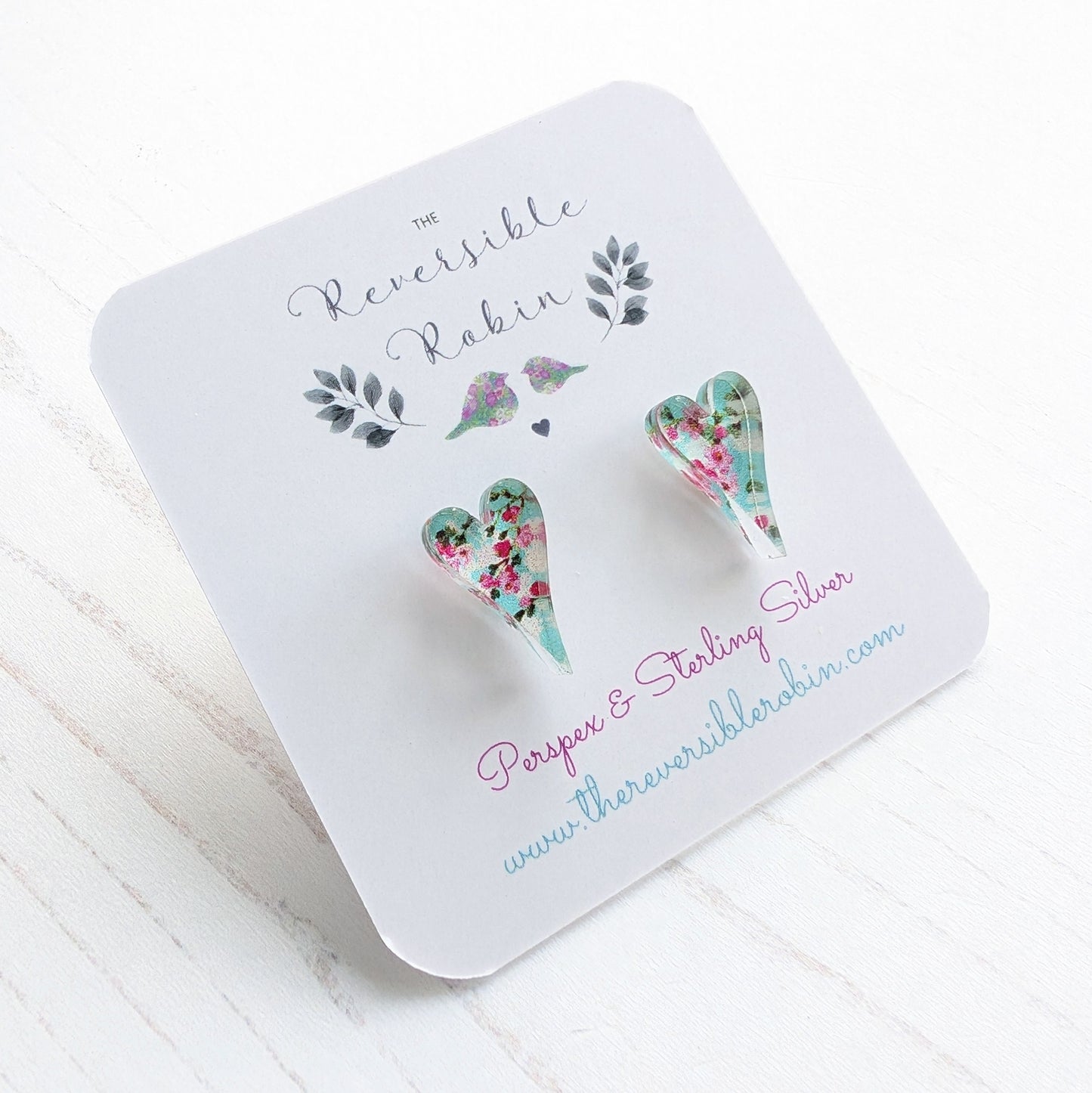 One of a kind Cherry Blossom Long Heart Studs