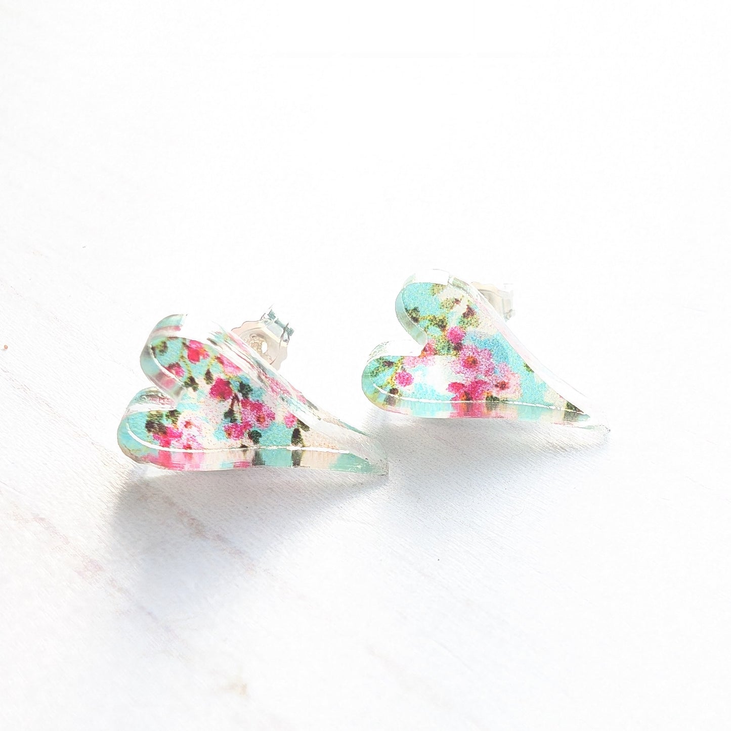 One of a kind Cherry Blossom Long Heart Studs