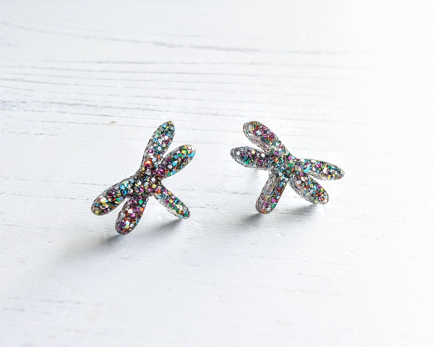 Dragonfly Studs Rainbow Glitter