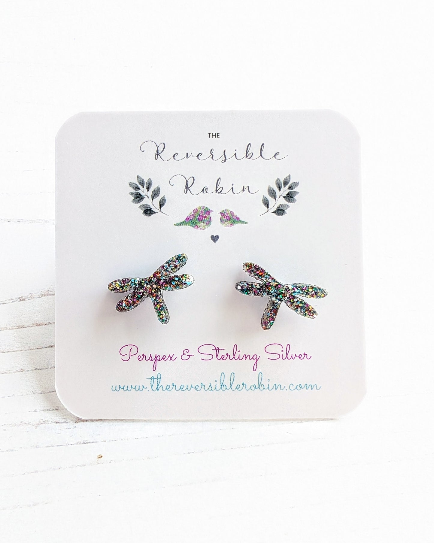 Dragonfly Studs Rainbow Glitter