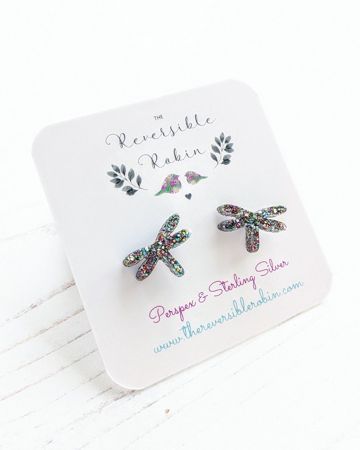 Dragonfly Studs Rainbow Glitter
