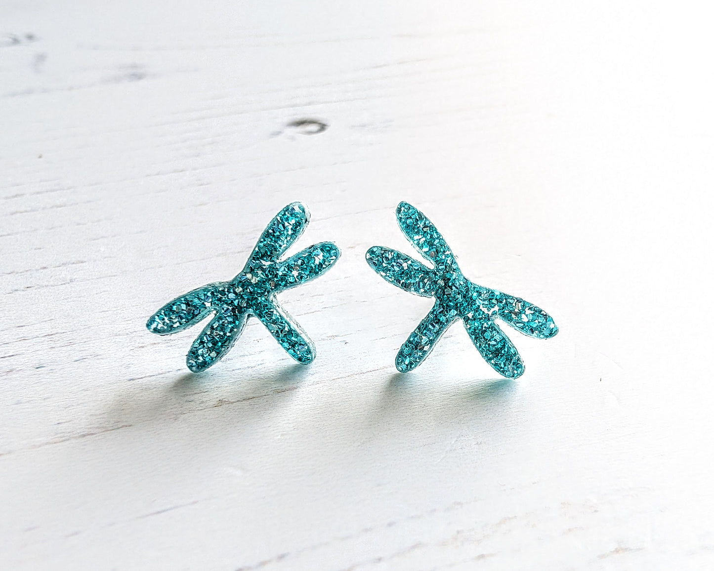 Dragonfly Studs, Turquoise Glitter