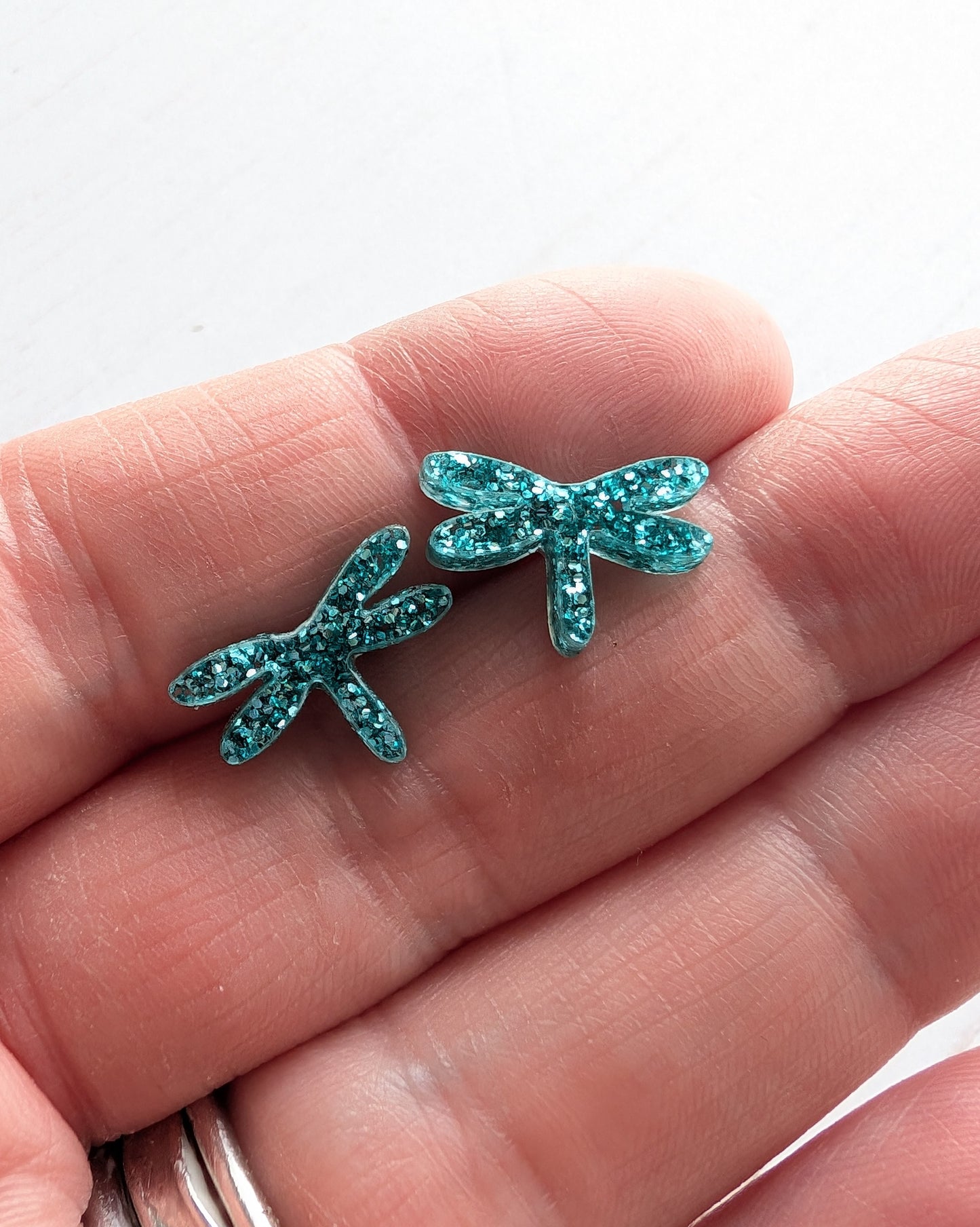 Dragonfly Studs, Turquoise Glitter
