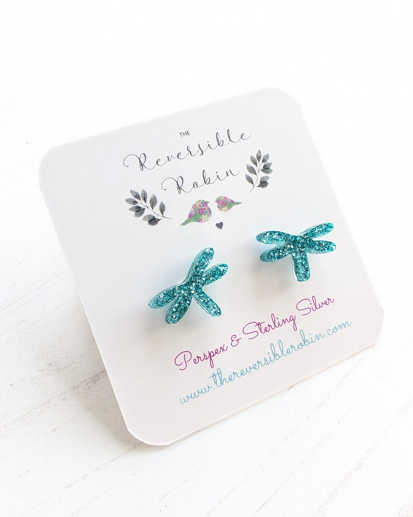 Dragonfly Studs, Turquoise Glitter