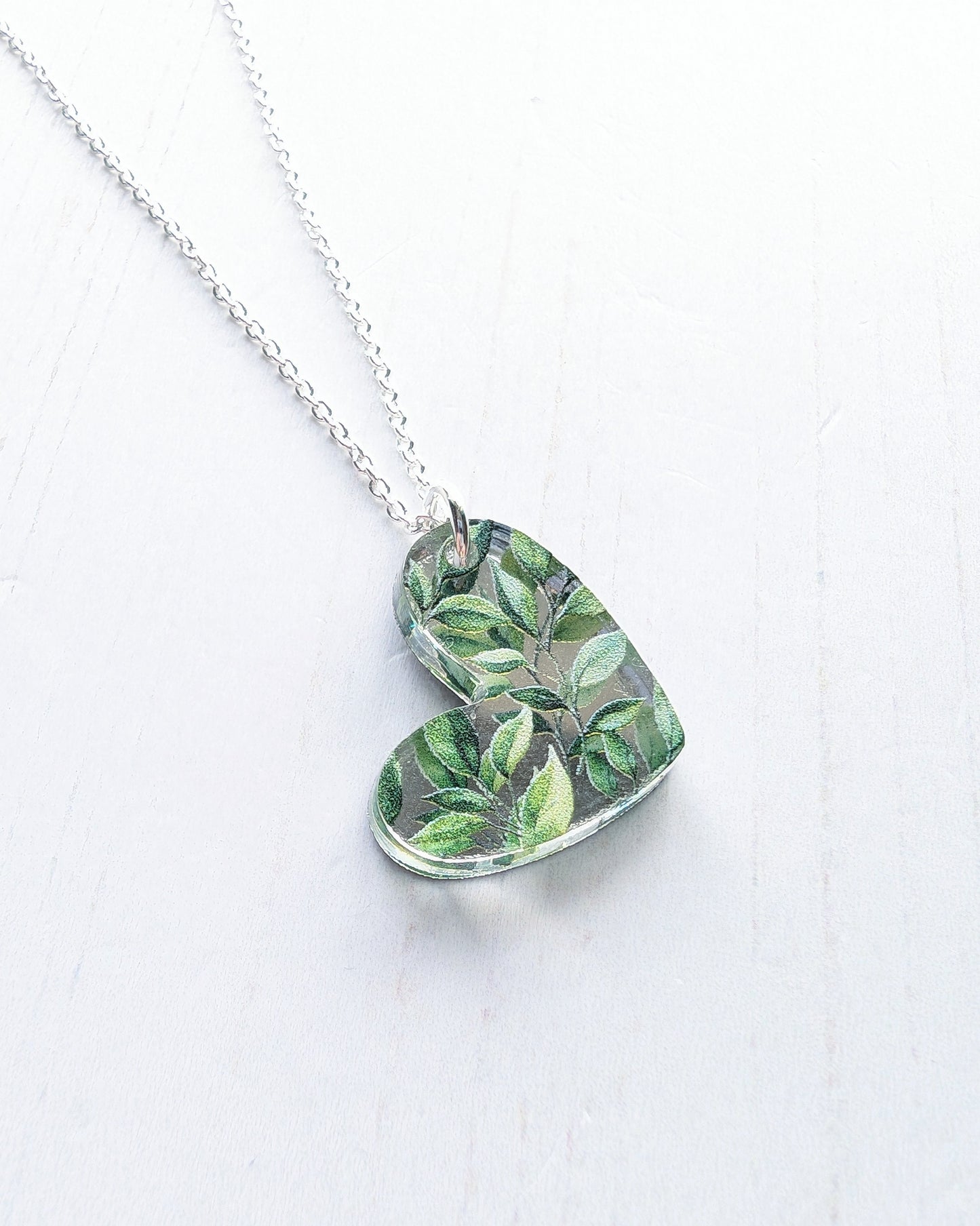Puffy Heart Pendant, Leaf Print