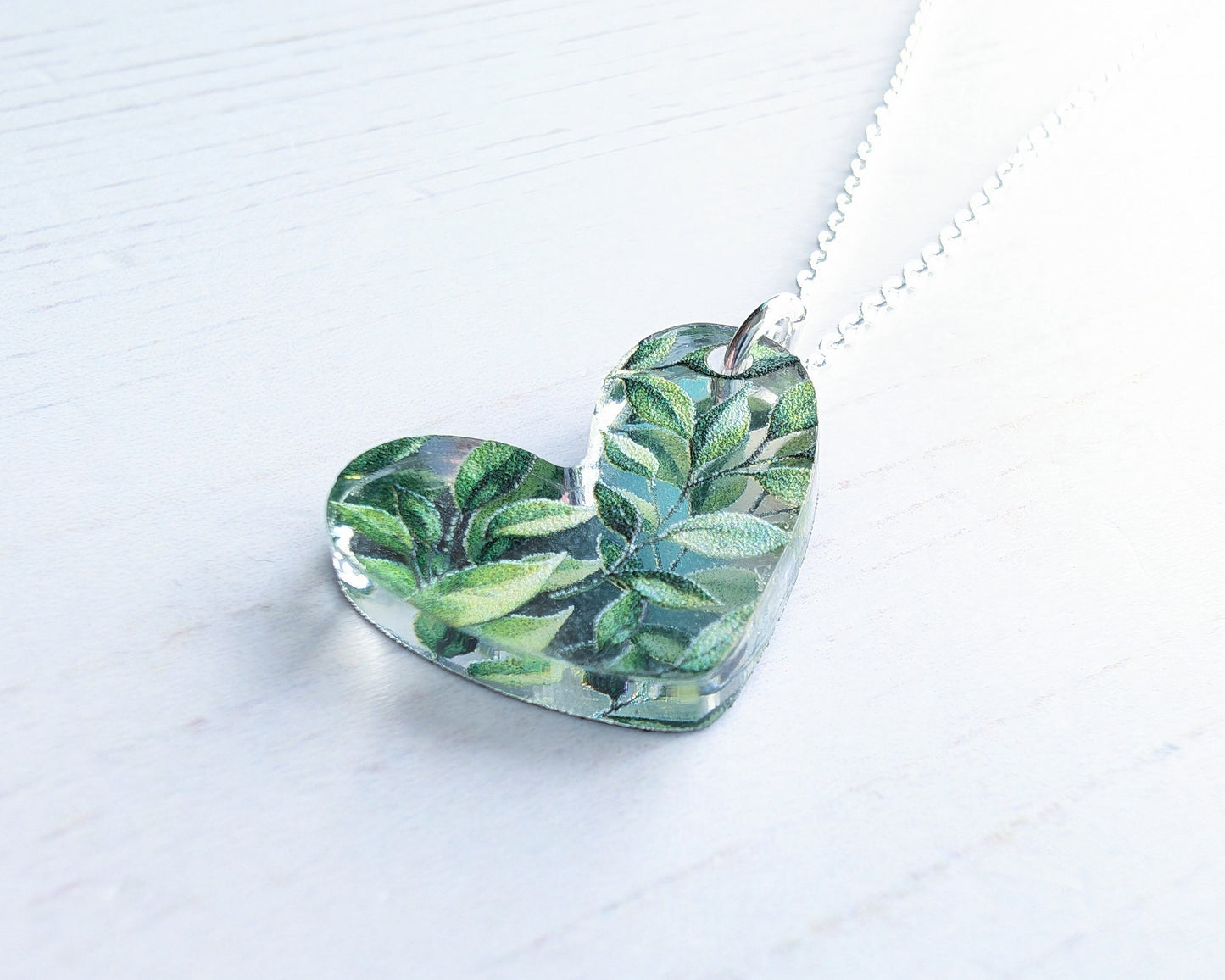 Puffy Heart Pendant, Leaf Print