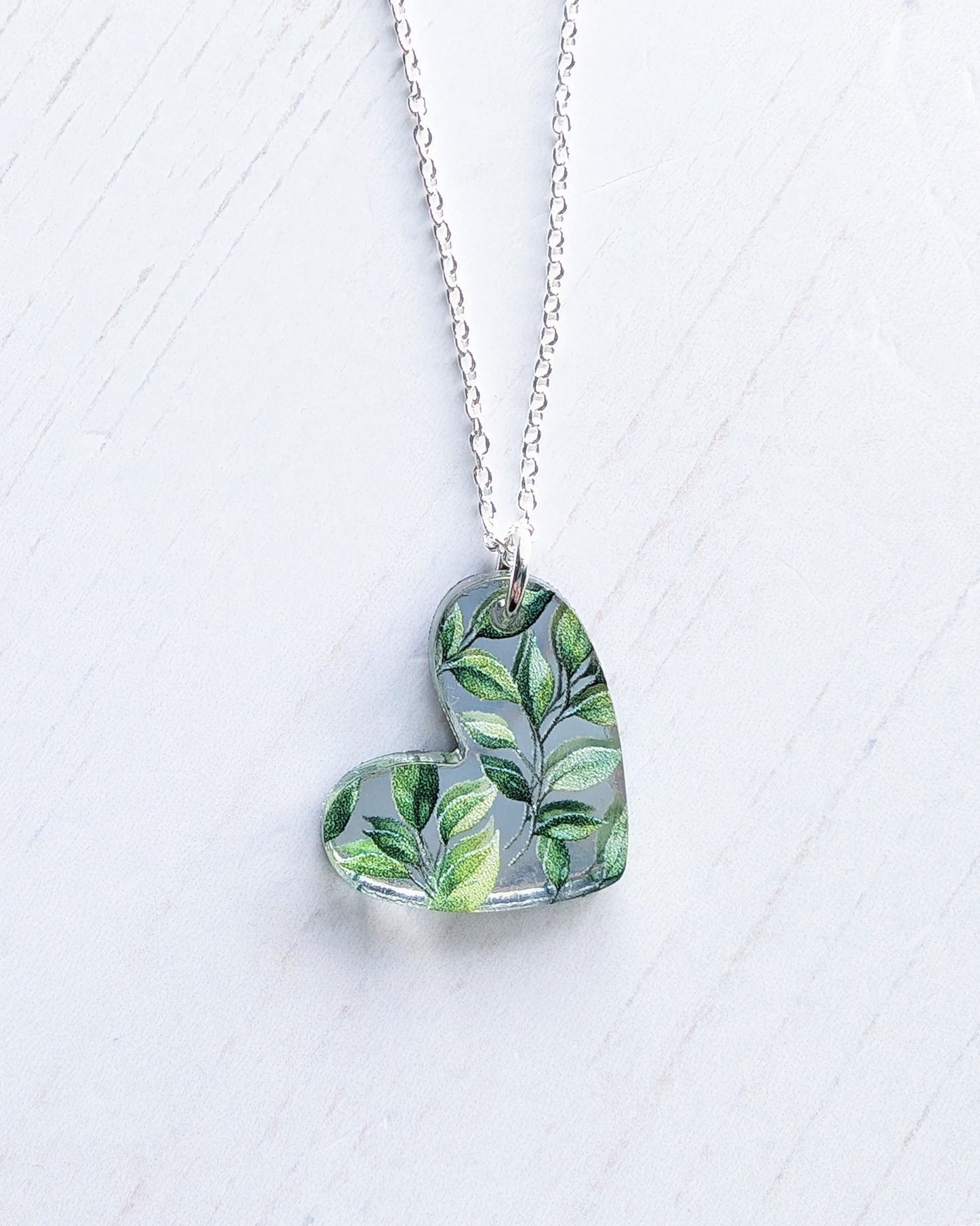 Puffy Heart Pendant, Leaf Print