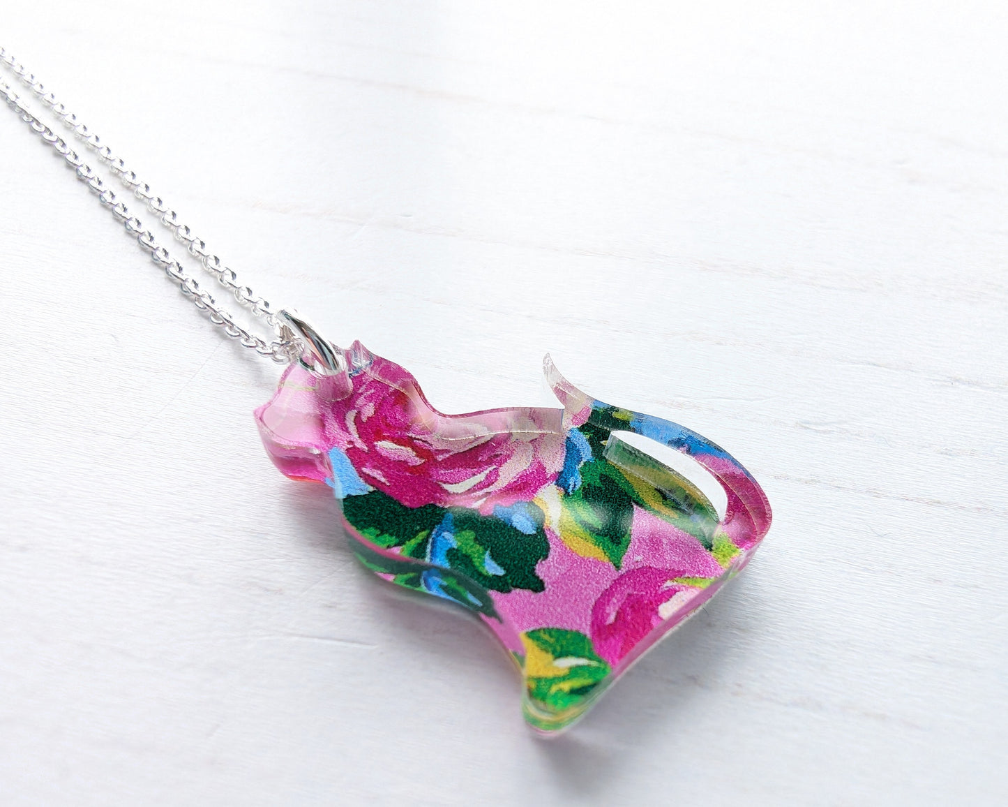 Cat Pendant - Pink Roses