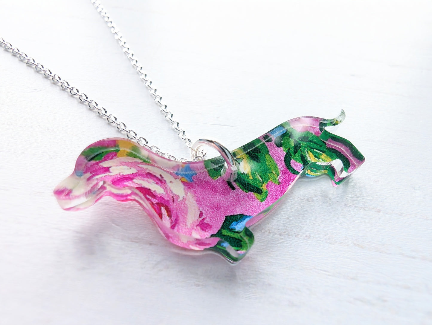 Sausage Dog Pendant - Pink Roses
