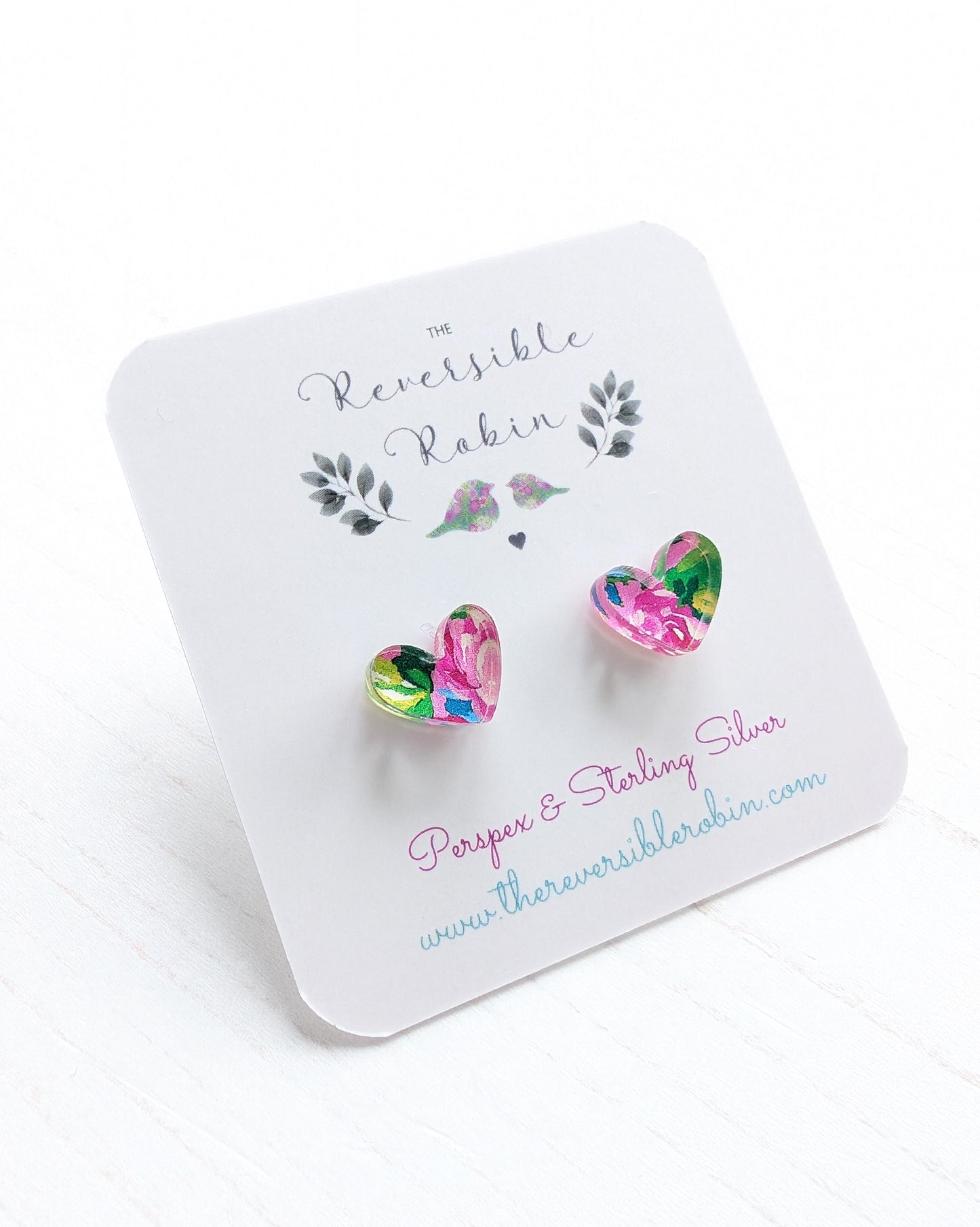 Puffy Heart Studs - Pink Roses