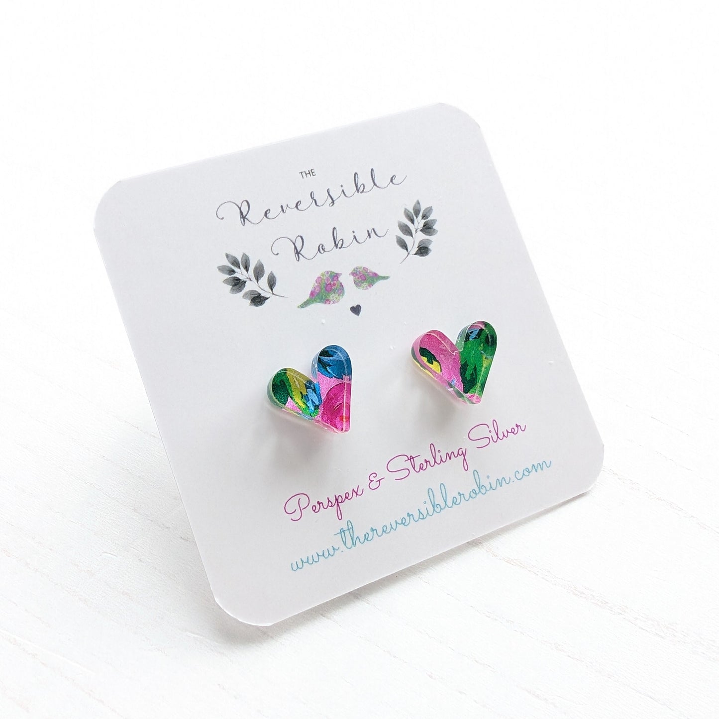 Mini Heart Studs - Pink Roses