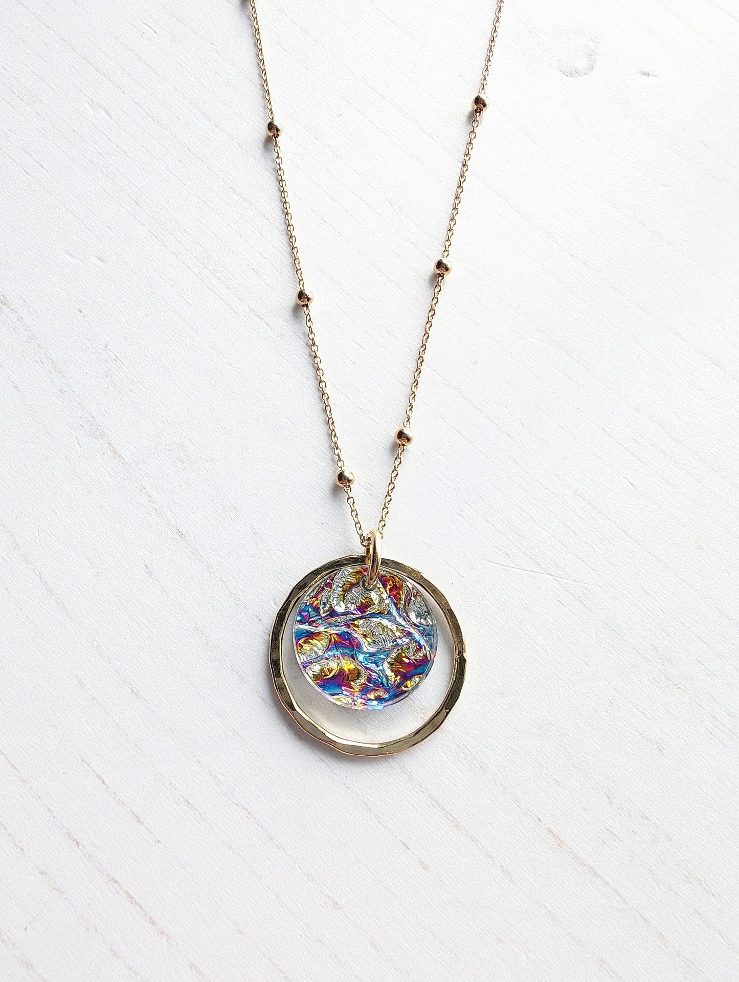Yellow Gold Vermeil Dichrolam hammered Circle pendant