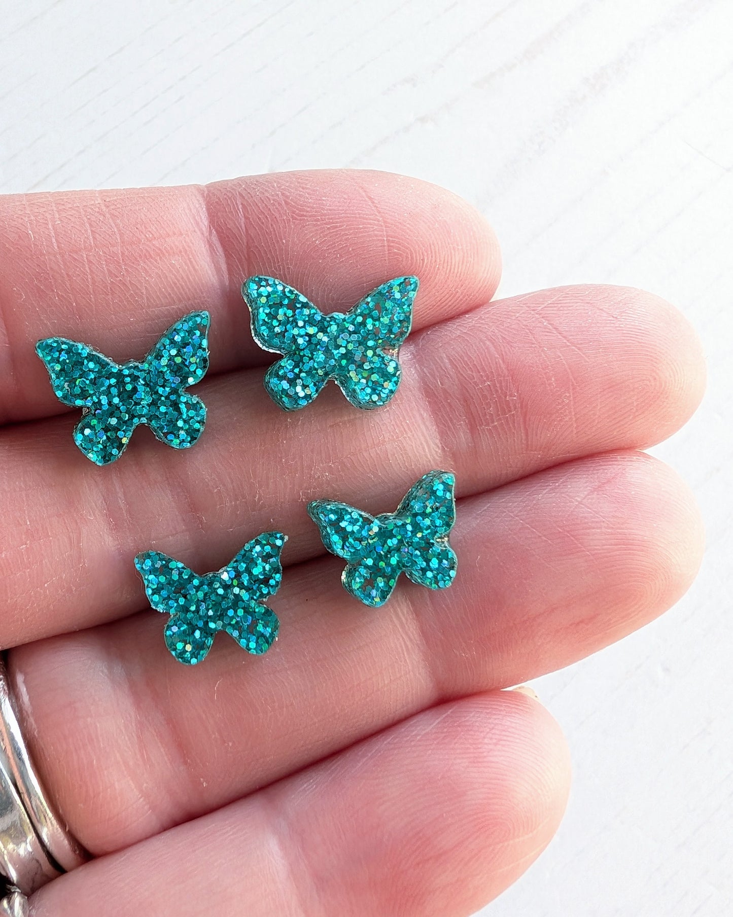 Butterfly Studs Turquoise Glitter