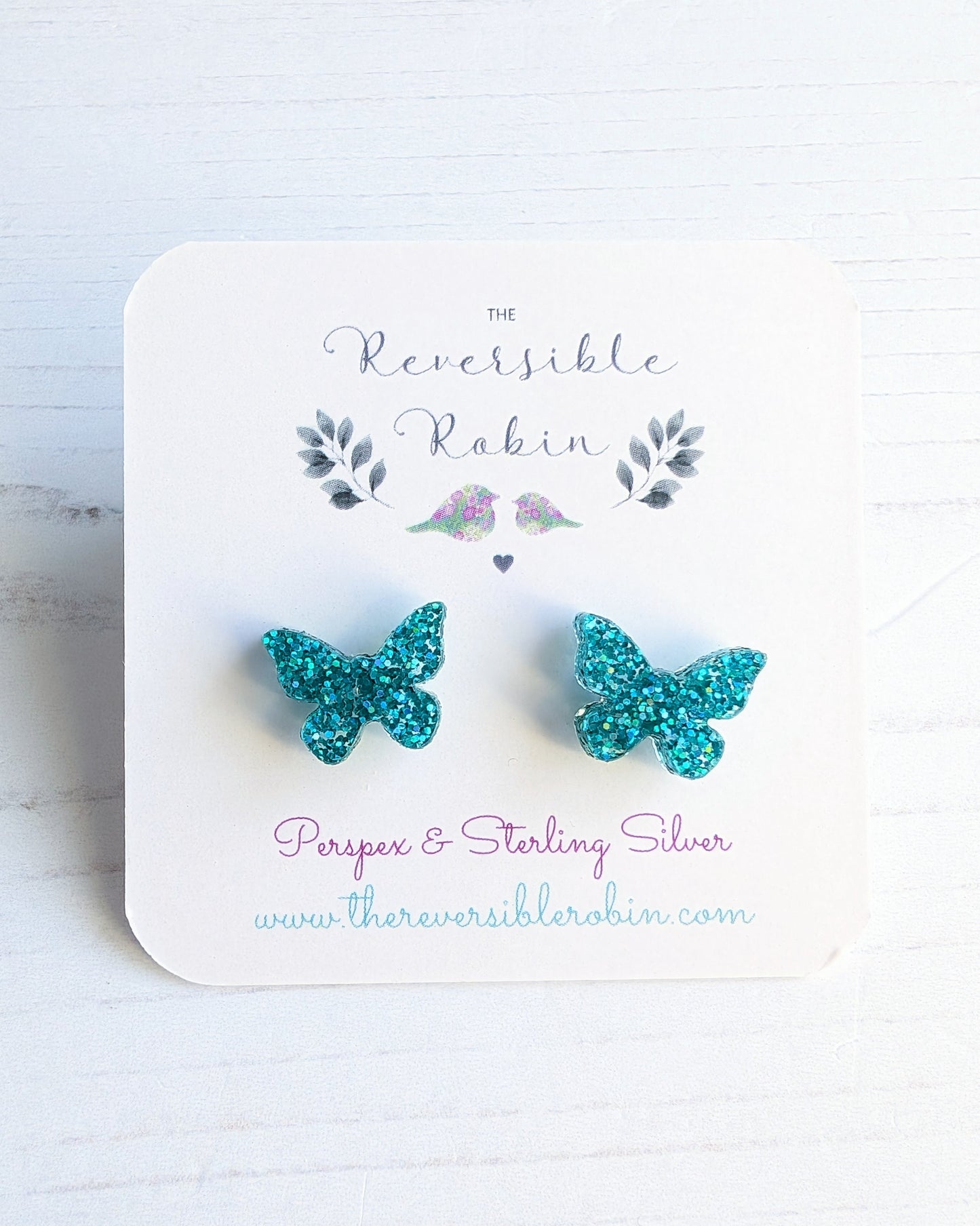 Butterfly Studs Turquoise Glitter