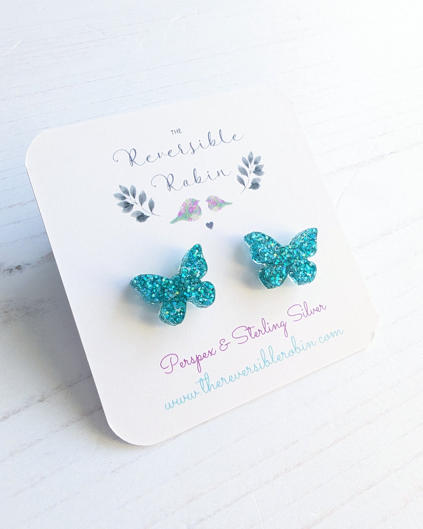 Butterfly Studs Turquoise Glitter