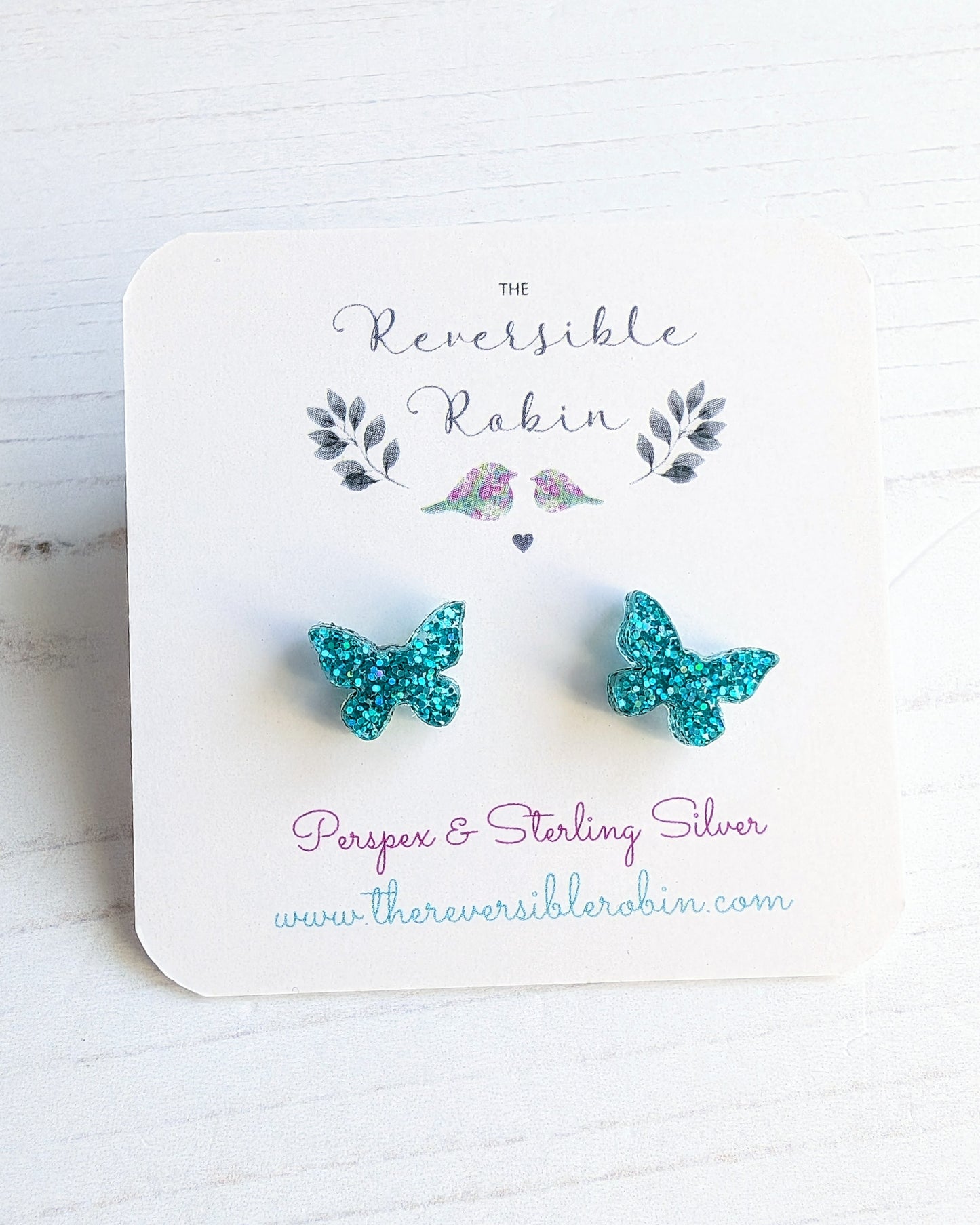 Butterfly Studs Turquoise Glitter