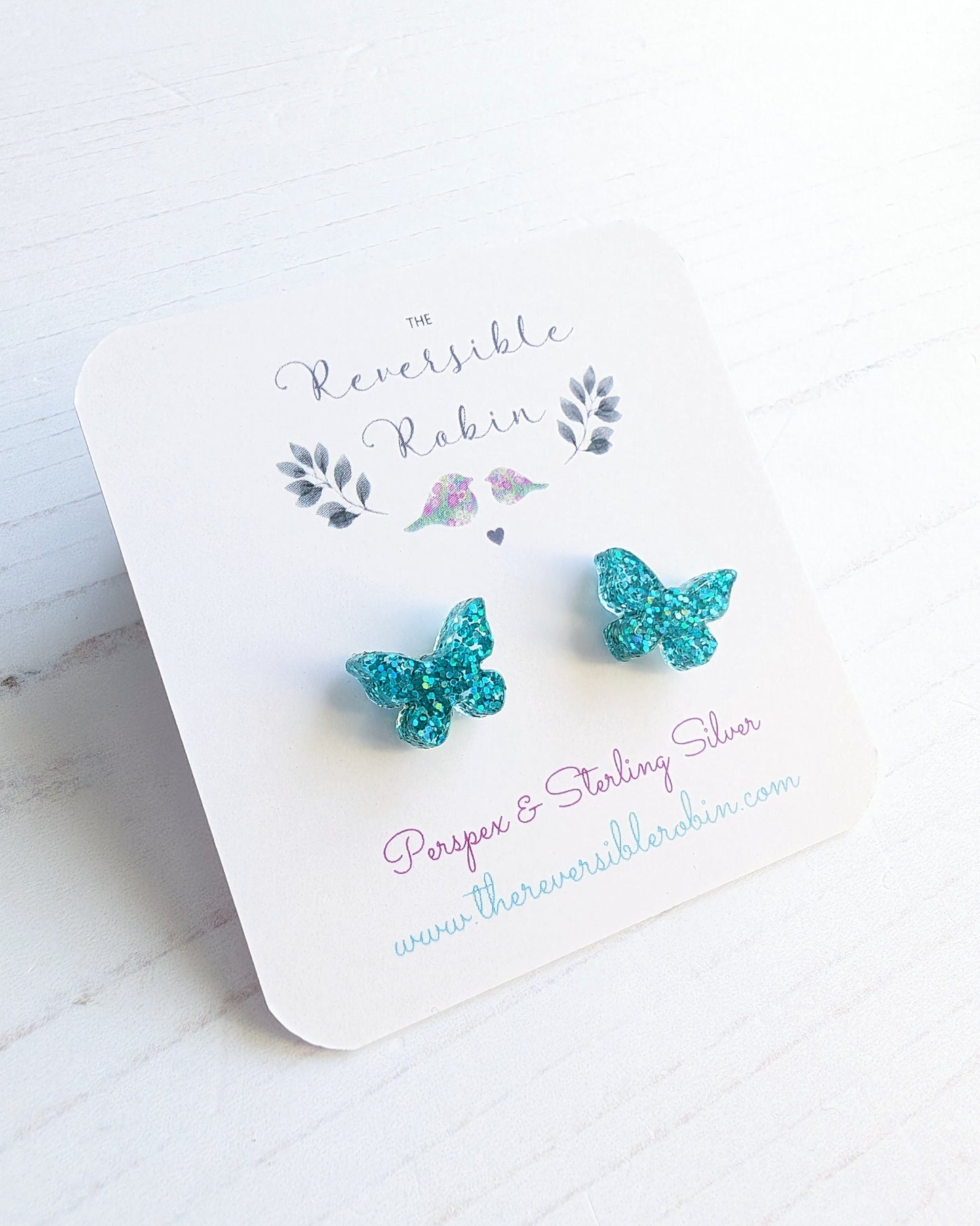 Butterfly Studs Turquoise Glitter