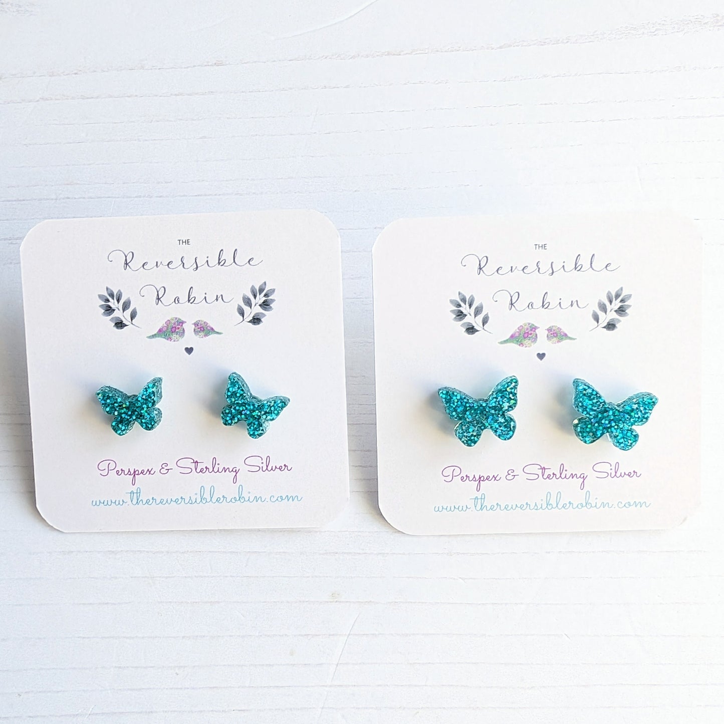 Butterfly Studs Turquoise Glitter