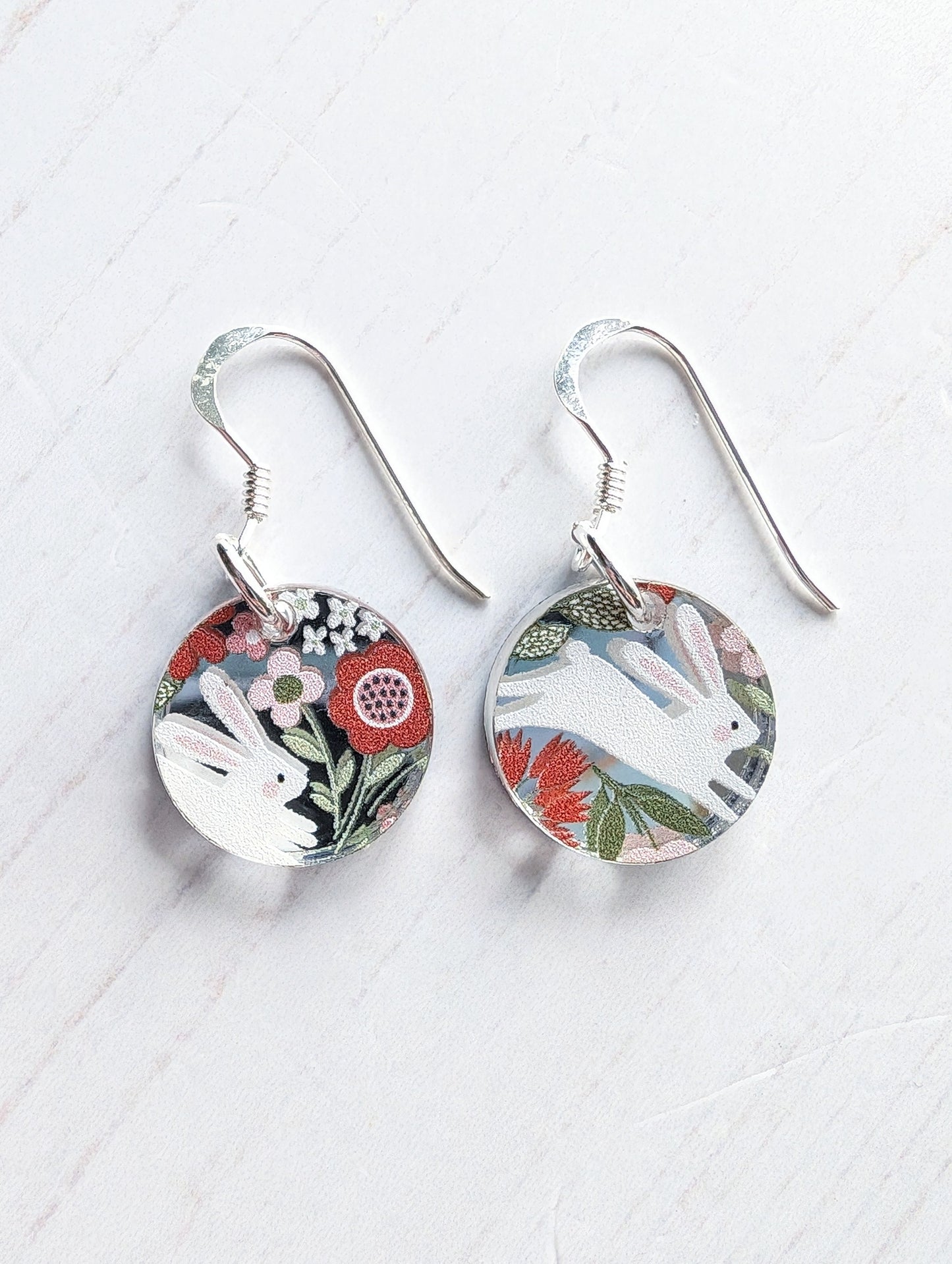 Circle Drop Earrings, Bunny Print