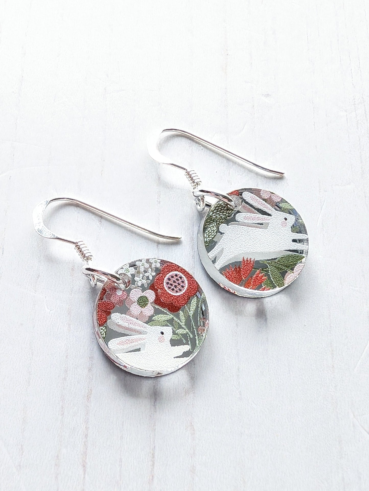 Circle Drop Earrings, Bunny Print
