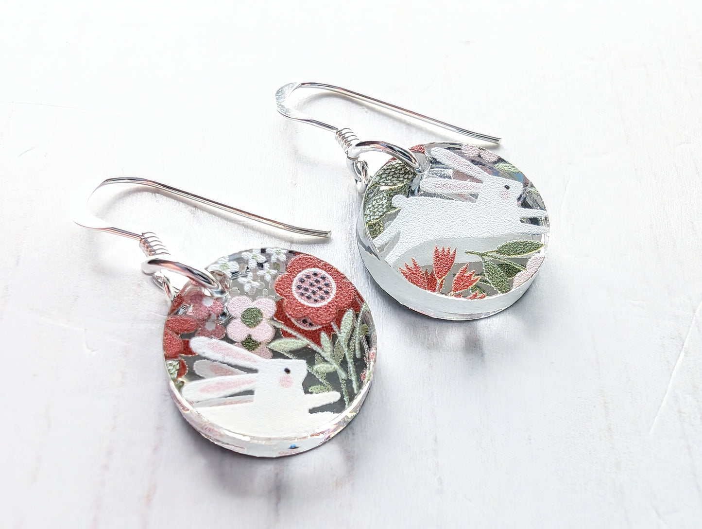 Circle Drop Earrings, Bunny Print