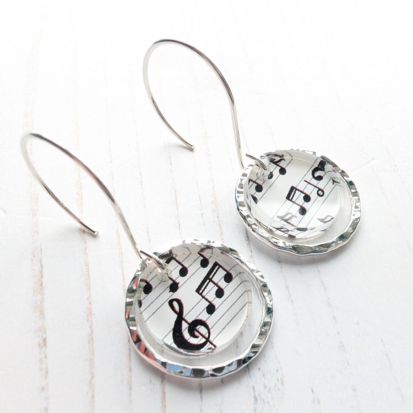 Hammered Circle Earrings Music Print