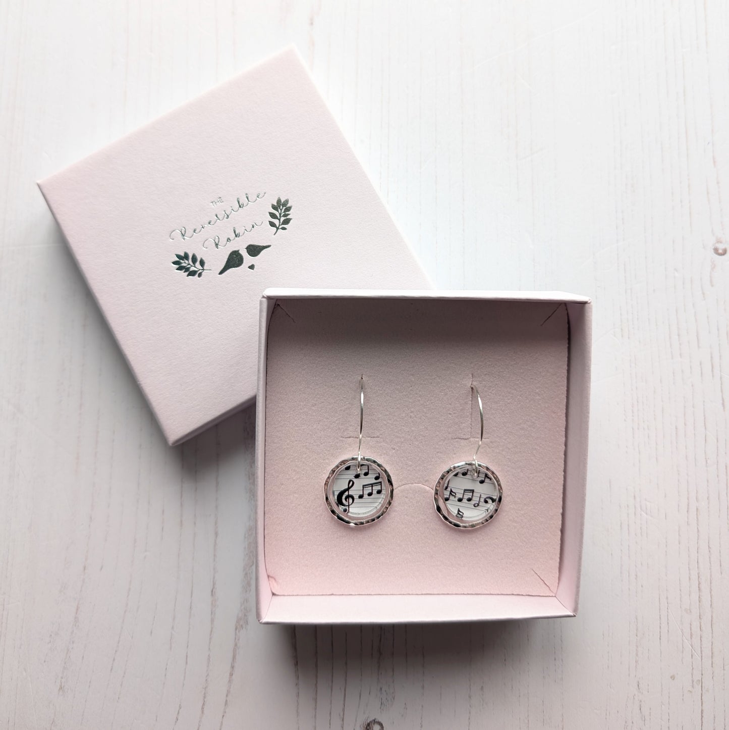 Hammered Circle Earrings Music Print